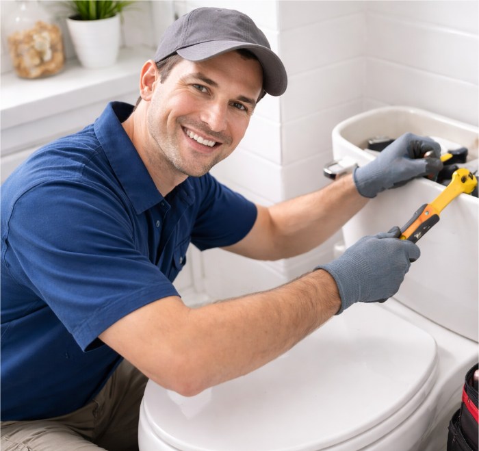 Plumber fixing toilet in Broken Arrow